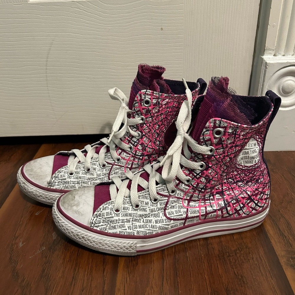 Pink & Purple Paint Splatter Tulle Converse, Juniors Size 4 High Tops